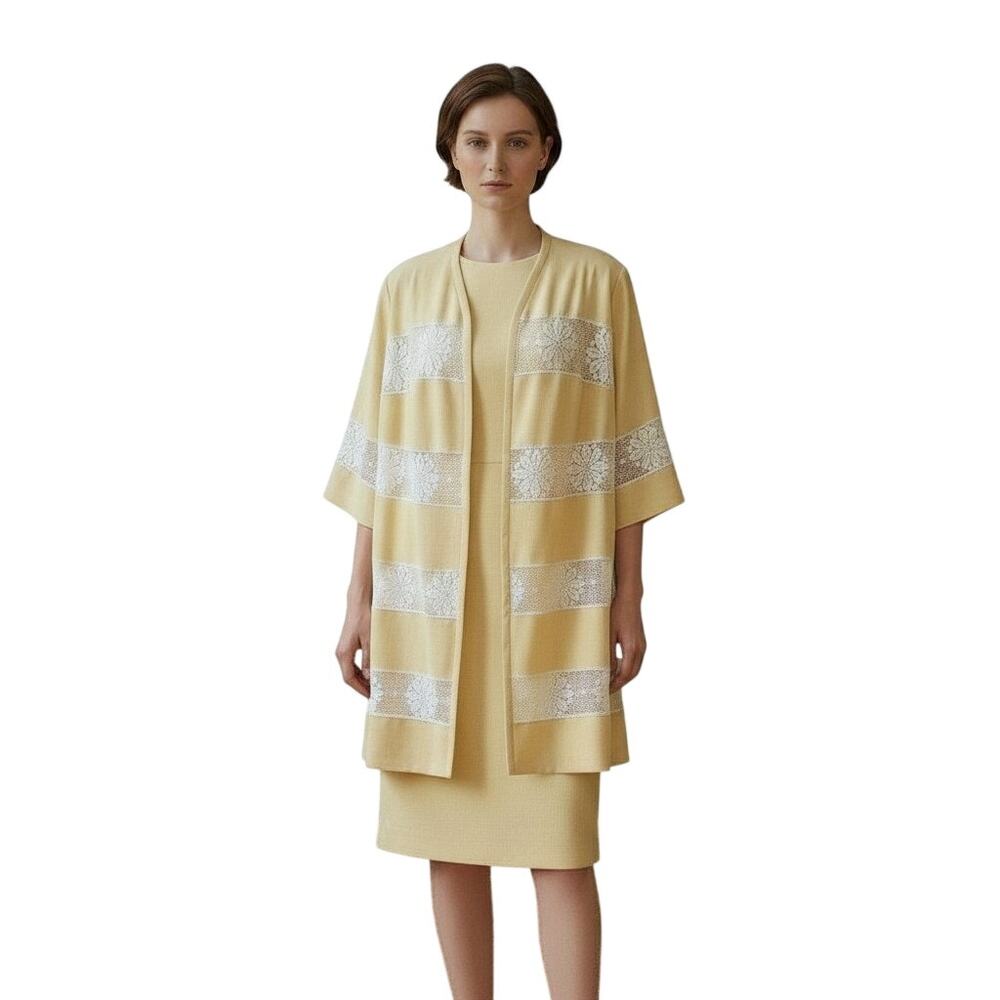 Edith Flagg Vintage Sheath Dress Butter Yellow Matching Jacket Sz 8 60s/70s